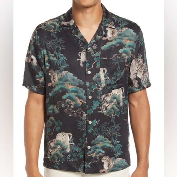 Allsaints Men's thicket Black Patterned button down Shirt - Picture 1 of 6